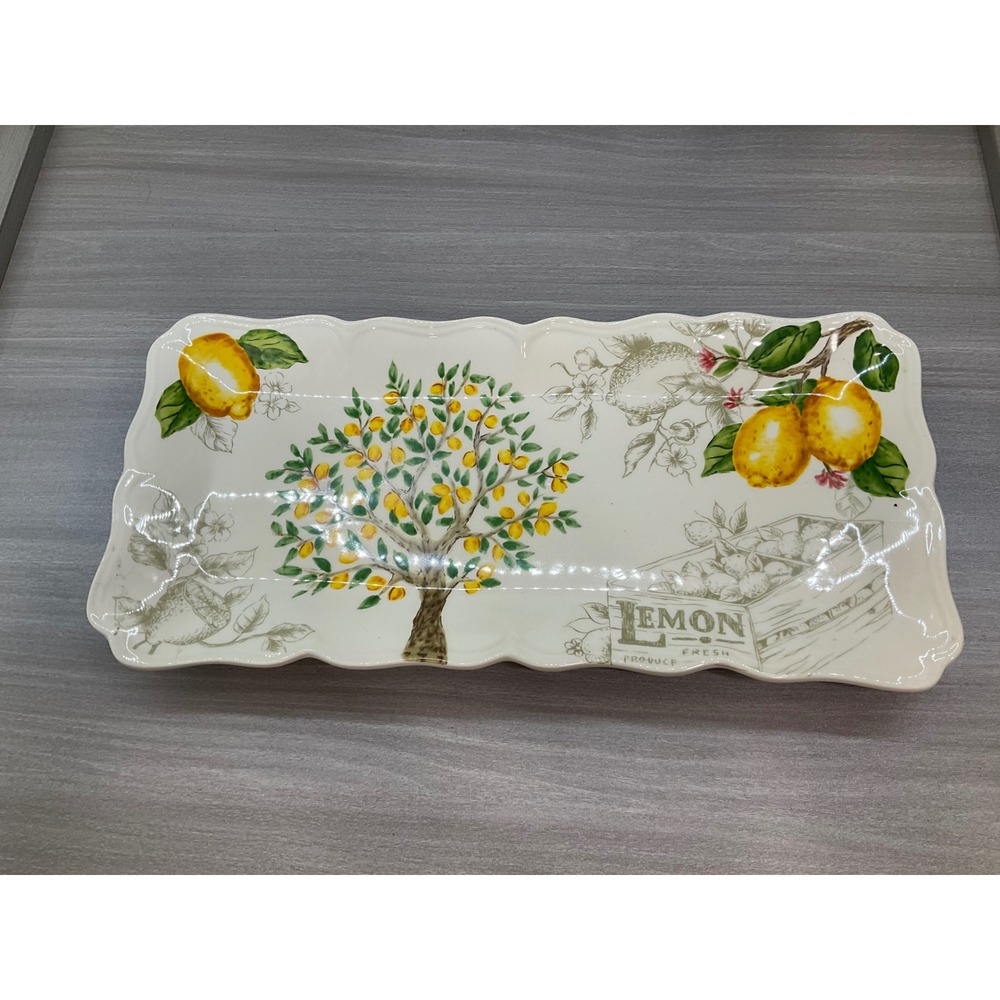 MAXCERA LEMON TREE‎ SKETCH 17" SCALLOPED RECTANGULAR SERVING PLATTER